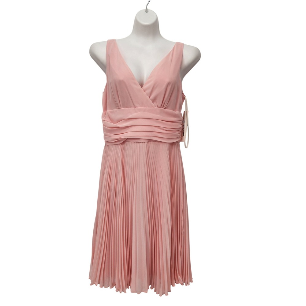 Jeffrey & Dara Evenings Pink Accordion Pleat Midi Dress High Waist Cummerbund 10
